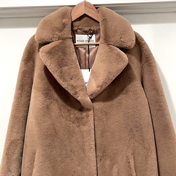 STAND STUDIO Camille Long Faux Fur Cocoon Coat - Picture 4 of 6